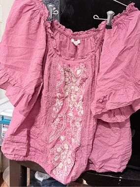 Maurices Pink Embroidered Peasant Top